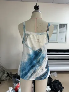 Damen Sommer Blau Abstrakter Druck Cami Sexy Ärmellos Tank Top Casual Mode Bekleidung
