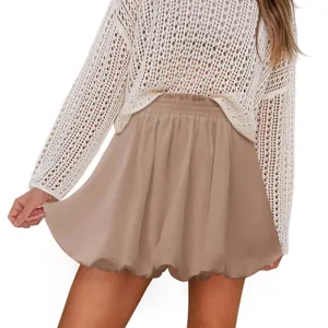 Damen hohe Taille einfarbig Ballonskirt lässig Falten Mini Skort für Sommer Mode.