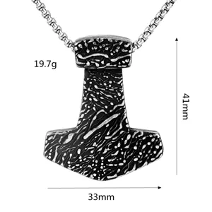 Rétro Viking Marteau de Thor Pendentif Collier Acier Inoxydable Hommes Bijoux 41mm