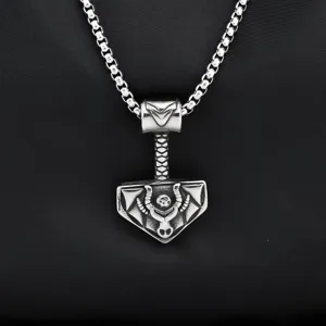 Collier Pendentif Marteau de Thor en Acier Inoxydable pour Hommes Viking Crâne à Cornes Gothique Vintage Amulette Rétro Heavy Metal Punk Rock Bijoux Cadeau