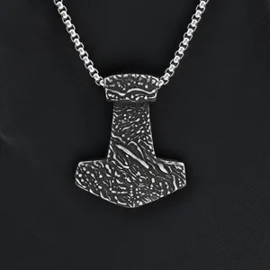 Collier pendentif marteau de Thor Viking vintage en acier inoxydable pour hommes chic