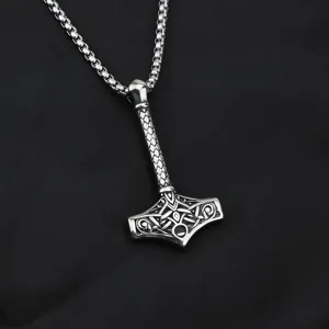 Men's Stainless Steel Viking Mjolnir Thor Hammer Pendant Necklace Retro Jewelry