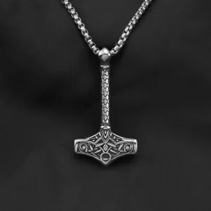 Men's Stainless Steel Viking Mjolnir Thor Hammer Pendant Necklace Vintage Nordic Jewelry Detail