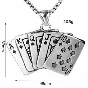 Vintage stainless steel poker royal flush pendant necklace for men design detail.
