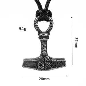 Colgante Martillo de Thor Vikingo de Acero Inoxidable Collar para Hombre 37x28mm 9.1g