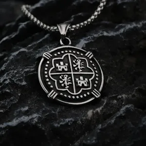 Hip Hop Retro Spanische Piratenmünze Titanstahl Anhänger Halskette Für Herren Edelstahl Medaillon Halskette Punk Schmuck