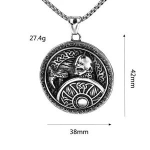 Heren vintage roestvrijstalen viking krijgshanger ketting, gedetailleerde noorse amulet stijl.