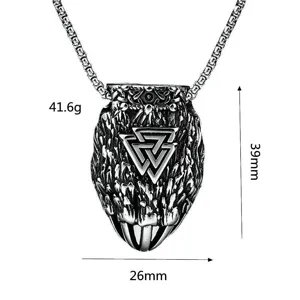 Stainless steel Viking bear claw pendant necklace with Valknut symbol, 39mm size, 41.6g weight.