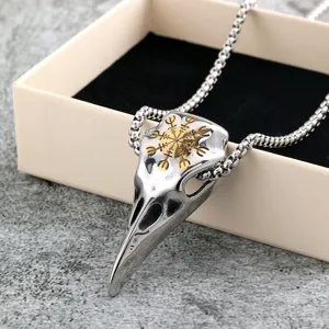 Norse Viking compass raven skull pendant necklace stainless steel fashion jewelry item