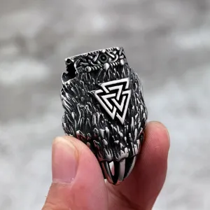 Vintage stainless steel Viking Valknut bear claw pendant necklace for men fashion jewelry.