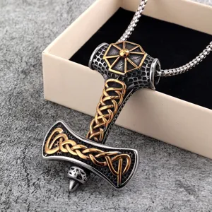 Stainless steel mens Viking Thor hammer necklace jewelry for men daily wear pendant piece