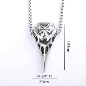 Stainless steel Viking compass raven skull pendant necklace with chain fashion jewelry 4.65cm