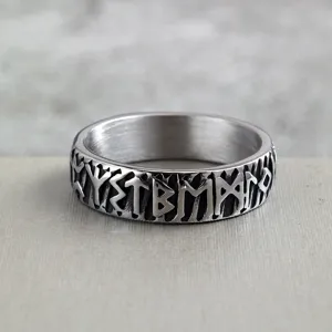 Vintage Titanium Steel Viking Rune Ring For Men Women Antique Stainless Steel Norse Totem Engraved Band Ring Punk Hip Hop Jewelry