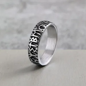 Men's vintage stainless steel Viking rune ring retro titanium steel band jewelry cool