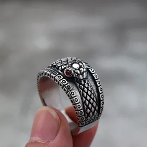 Vintage Stainless Steel Snake Pattern Ring Unisex Gothic Punk Rhinestone Accent Geometric Band Ring For Men Women Party Jewelry Gift
