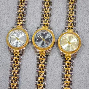Fashion Alloy Rhinestone Women Watch Two-Tone Metal Chain Band Luxury Round Quartz Bracelet Watches For Lady Everyday Elegant Jewelry Wristwatch Gift