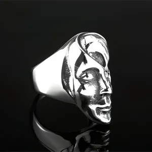 Anello uomo in acciaio inossidabile punk retro viso teschio rilievo accessorio gioiello.