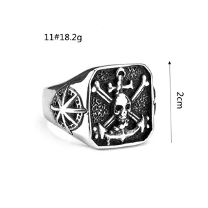 Men's stainless steel pirate skull ring vintage biker gothic jewelry size 11 heavy metal