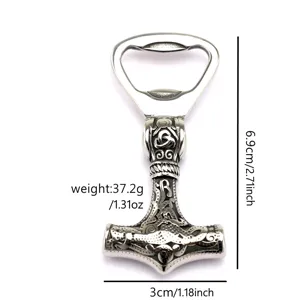 Retro stainless steel Viking Thor's hammer bottle opener heavy metal kitchen bar tool.