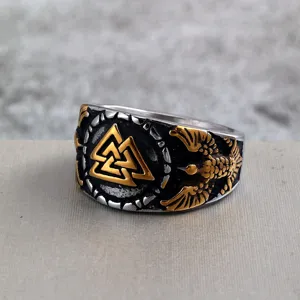 Vintage Edelstahl Wikinger Valknut Ring mit Adlermotiv fur Damen und Herren massives Band