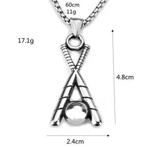 Collier pendentif batte de base-ball en acier inoxydable pour homme, bijoux vintage.