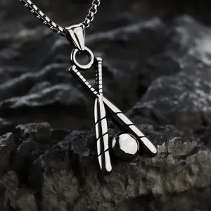Collier Pendentif Mattes de Baseball Croisées en Acier Inoxydable Vintage pour Homme Bijoux Sportifs Polis Cadeau