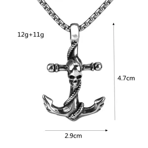 Collier pendentif ancre crâne en acier inoxydable pour homme bijoux gothique rétro détail