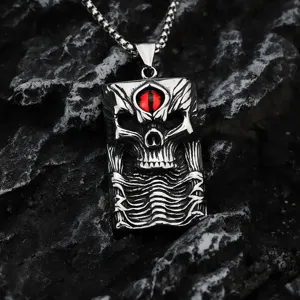 Collar con Colgante de Calavera de Acero Inoxidable Vintage para Hombre Colgante de Strass Ojo Rojo Rubí Cuadrado Gótico Punk Joyería
