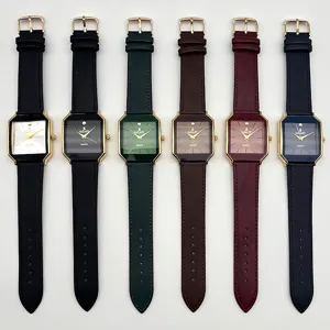 Vintage style men quartz watch with premium leather strap and unique polygonal design.