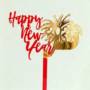 2027 Nouvel An topper de gateau acrylique happy new year rouge or decoration fete