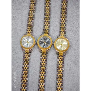 Women quartz watch gold silver two-tone stainless steel bracelet rhinestone dial jewelry