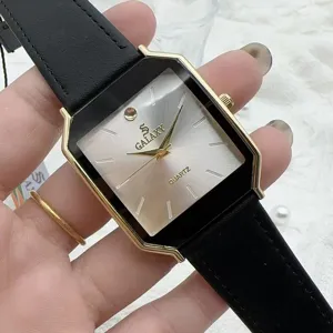 Men Retro Vintage Quartz Watch Alloy Polygonal Square Case Faux Leather Strap Stainless Steel Buckle Dress Wristwatch Casual Office Wrist Watch