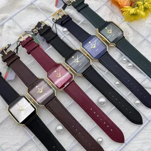 GALAXY vintage style men quartz watch with leather strap and unique polygonal gold case.