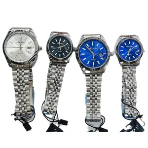 Ruilida quartz horloge set, roestvrij stalen jubilee band, geribbelde bezel, datum.