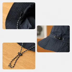 Outdoor waterproof bucket hat with adjustable windproof rope quick drying sun protection