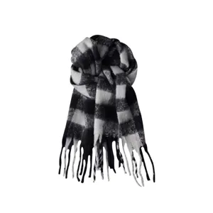 Classic black and white plaid winter scarf for women, warm and cozy cashmere feel tassel design.