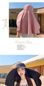 Sun protection hat with large neck flap, summer outdoor anti-UV bucket hat for women.