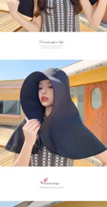 Black sun protection hat with large neck cape for summer outdoor cycling and daily travel