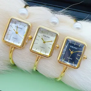 SUNLIFEX Damen Luxus quadratisches Zifferblatt Quarz Armreif Uhr elegante Mode Schmuck