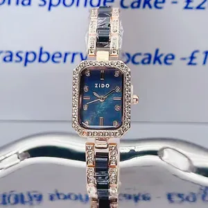 Zido luxury luxury rectangular ceramic rhinestone quartz watch for women elegant bracelet style.