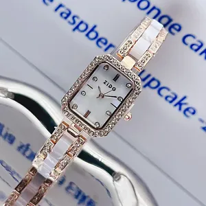 Women rectangular rhinestone ceramic quartz watch rose gold luxury fashion bracelet timepiece