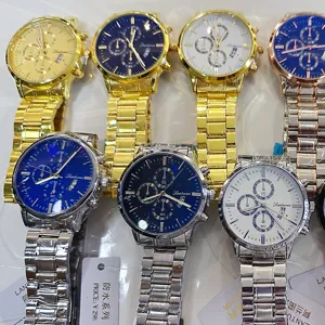 Men's Quartz Watch Large Dial Business Alloy Stainless Steel Strap Round Wristwatch With Calendar Waterproof
