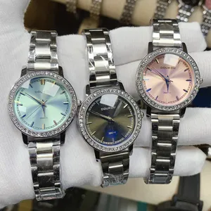Montre à Quartz avec Bracelet en Acier Inoxydable à la Mode pour Femme Lunette en Strass Cadran Rond Montre-Bracelet Minimaliste pour Dame