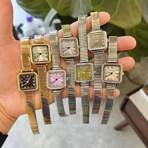 NAIDU vintage square quartz watch for women, stylish roman numerals with flexible metal strap.