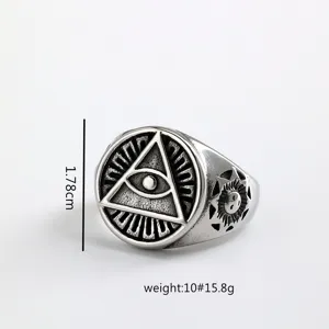 Retro stainless steel ring with eye of providence design men vintage punk band jewelry
