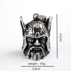 Pendentif Casque Guerrier Viking en Acier Inoxydable Rétro Cloche Moto Charm 4.2cm