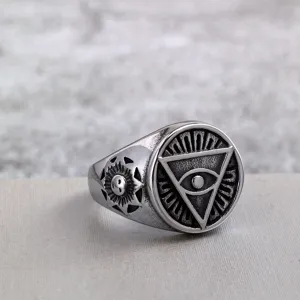 Retro Stainless Steel Unisex Ring Ancient Egypt Eye Of Horus Ring Mythological Providence Eye Sun Pattern Punk Hip Hop Jewelry