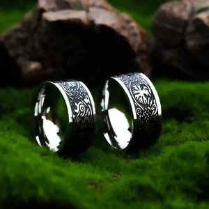 Edelstahl Wikinger Lebensbaum Ringe, retro Partner Schmuck, modisches Vintage Design.