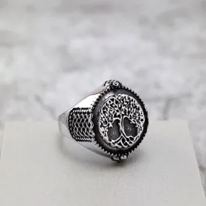 Nordic Vintage Stainless Steel Tree of Life Ring For Men Viking Totem Celtic Knot Band Ring Retro Hip Hop Biker Jewelry Gift