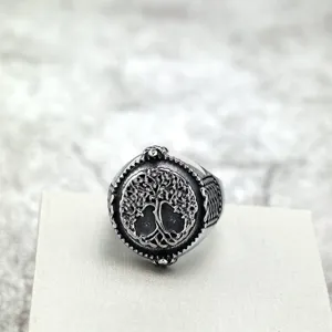 Vintage stainless steel Norse Viking tree of life men ring for daily retro fashion wear.